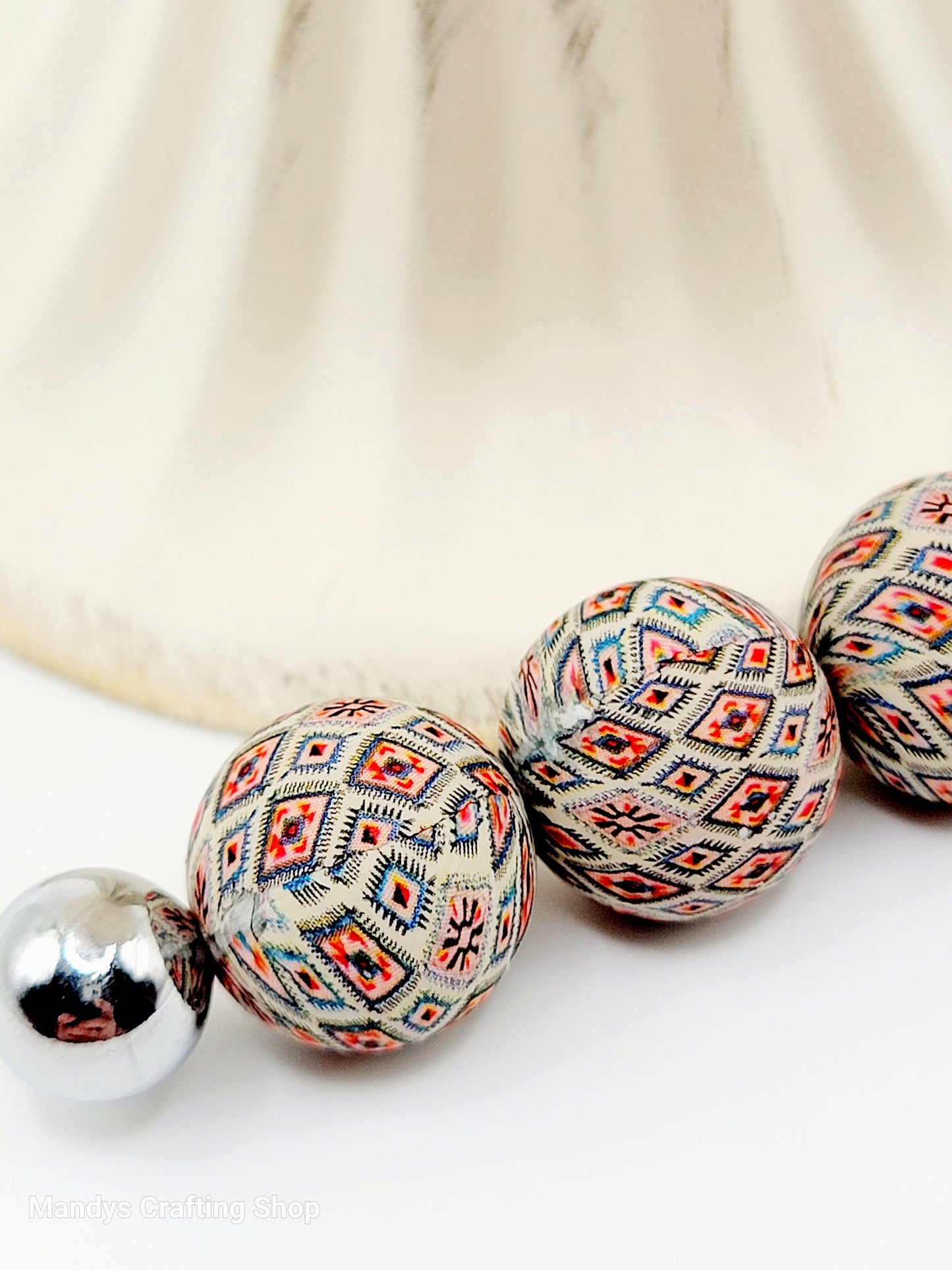 15mm Printed Orange & Blue Aztec Diamond Silicone Bead – Western Round Beads for Pens & Wristlets