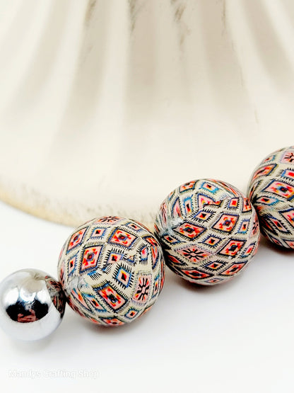 15mm Printed Orange & Blue Aztec Diamond Silicone Bead – Western Round Beads for Pens & Wristlets