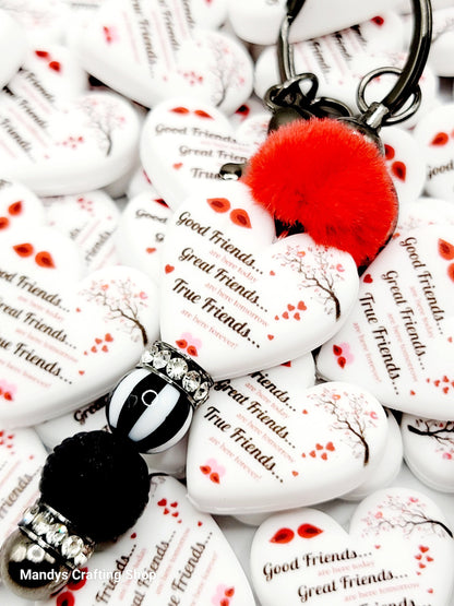 Friend Cardinal Heart Focal Bead – “Friends Are Forever” Printed Silicone Pen Bead (Set of 2)
