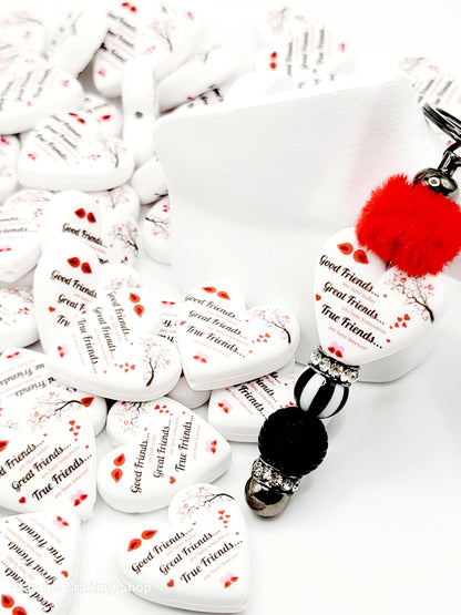 Friend Cardinal Heart Focal Bead – “Friends Are Forever” Printed Silicone Pen Bead (Set of 2)