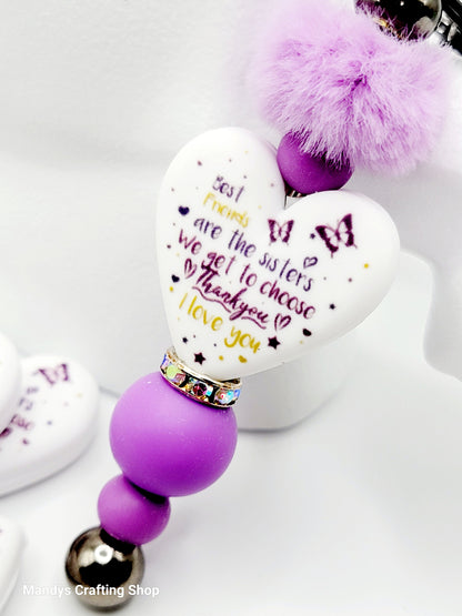 Best Friend Heart Focal Bead – “Sisters We Get to Choose” Printed Silicone Pen Bead (Set of 2)