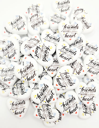 Best Friend Heart Focal Bead – “True Friends Are Never Apart” Printed Silicone Pen Bead (Set of 2)