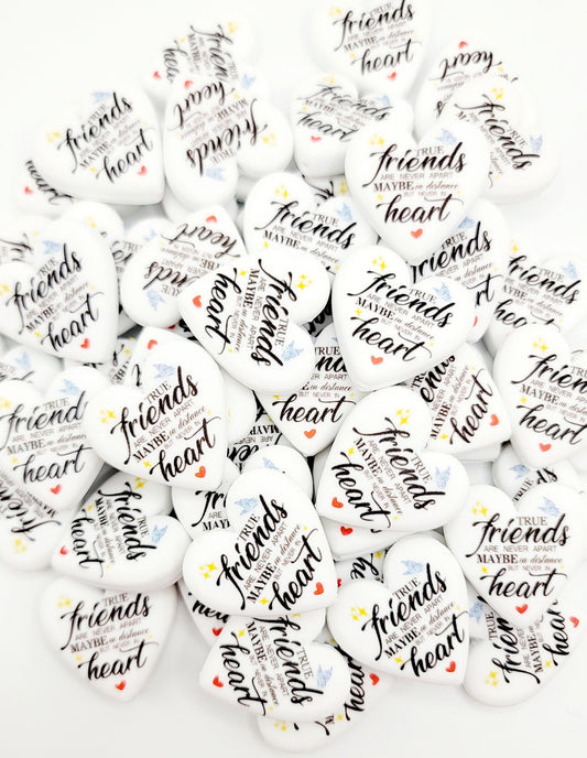 Best Friend Heart Focal Bead – “True Friends Are Never Apart” Printed Silicone Pen Bead (Set of 2)