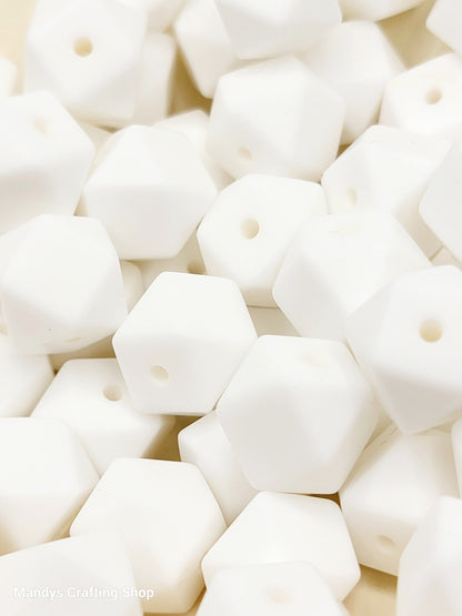 White Hexagon Silicone Beads – 14mm Hex Spacer Beads (Set of 5)
