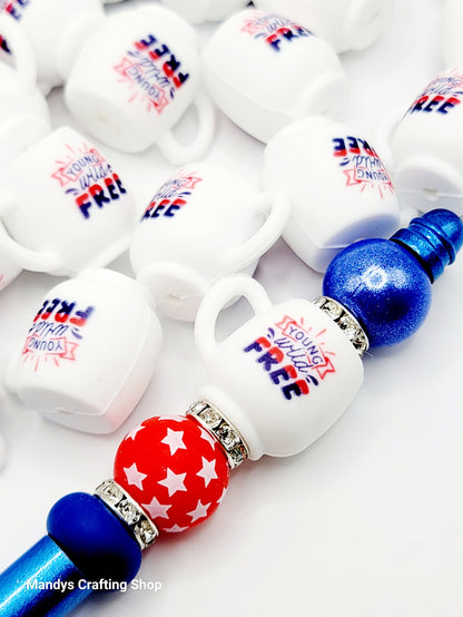 Young Wild Free 3D Coffee Cup Silicone Focal Bead – Patriotic USA Pen & Keychain Bead (Set of 1, 2 or 5)