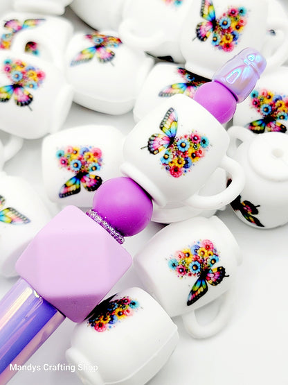 Floral Butterfly 3D Cup Silicone Focal Bead – 3D Pen & Keychain Bead (Set of 1, 2 or 5)