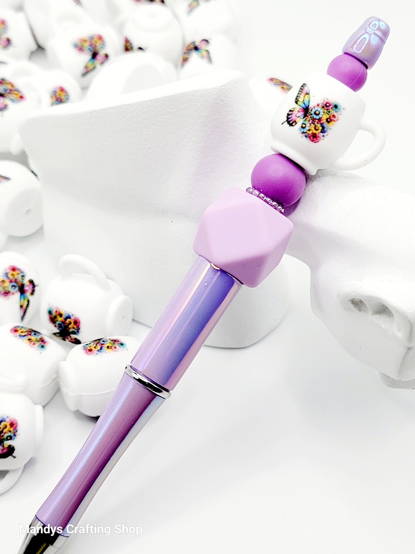 Floral Butterfly 3D Cup Silicone Focal Bead – 3D Pen & Keychain Bead (Set of 1, 2 or 5)
