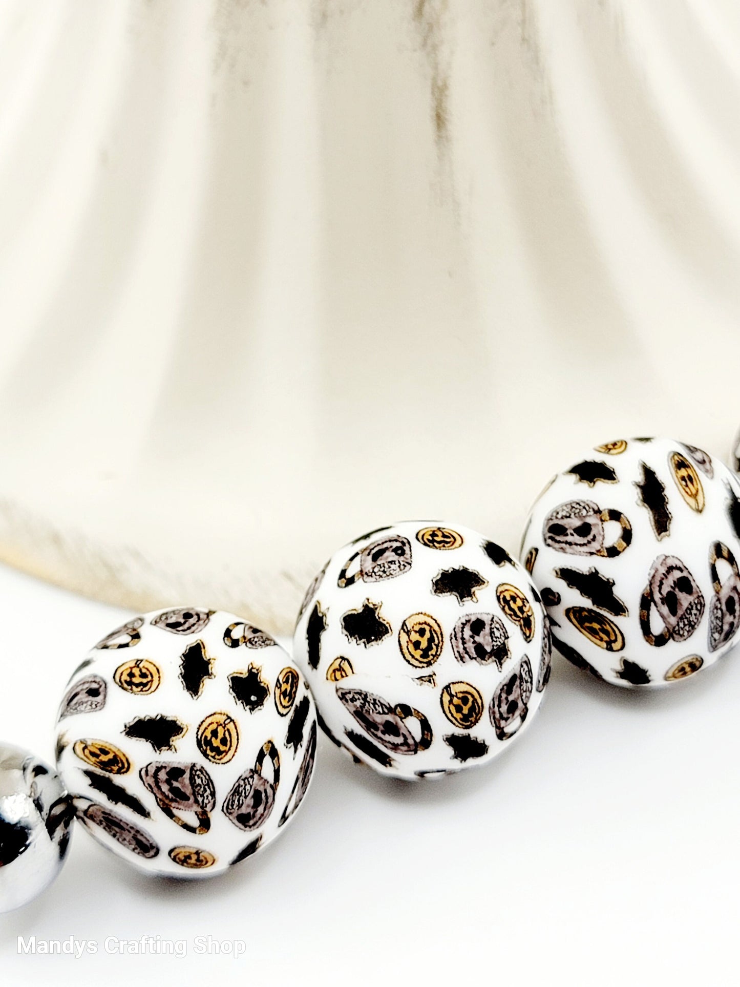 15mm Printed Halloween Skull Coffee Bat Silicone Bead –  Halloween Spooky Theme Silicone Round Pen & Wristlet Beads