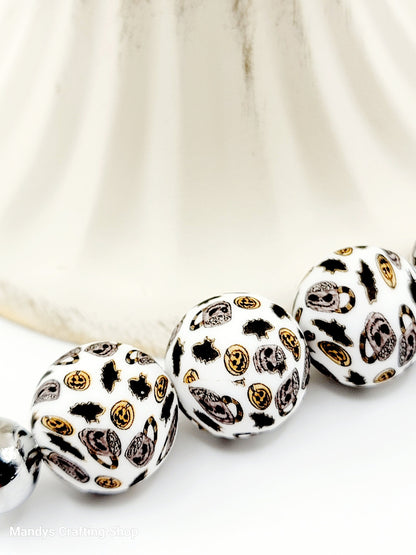 15mm Printed Halloween Skull Coffee Bat Silicone Bead –  Halloween Spooky Theme Silicone Round Pen & Wristlet Beads