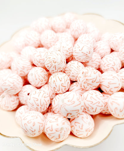 15mm Candy Cane Christmas Silicone Beads – Holiday Round Beads for Pens & Wristlets