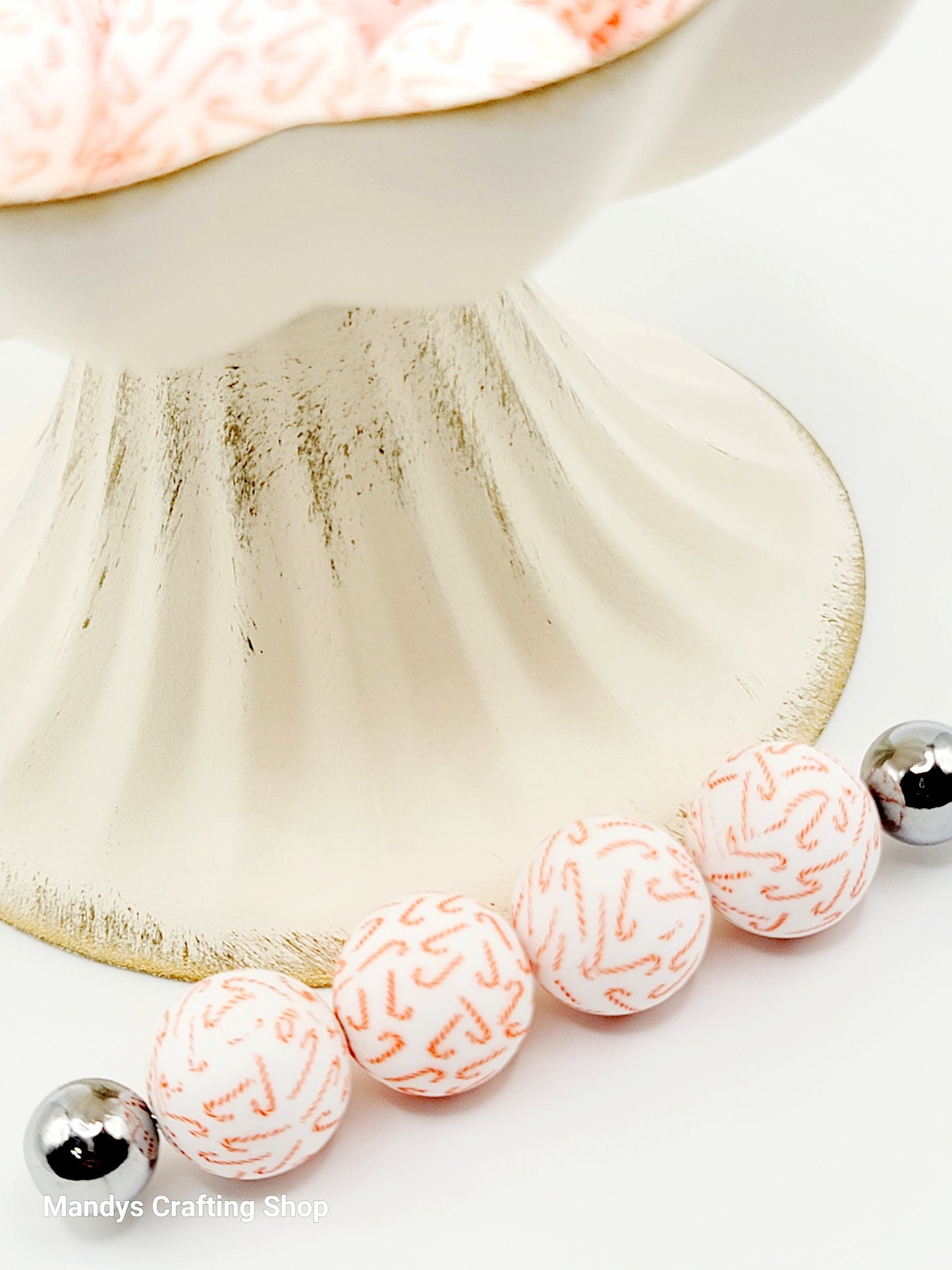 15mm Candy Cane Christmas Silicone Beads – Holiday Round Beads for Pens & Wristlets