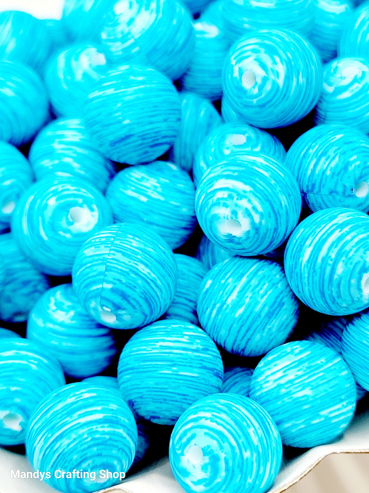 15mm Printed Blue Swirl Silicone Beads – Blue Round Spacer Beads for Pens & Wristlets