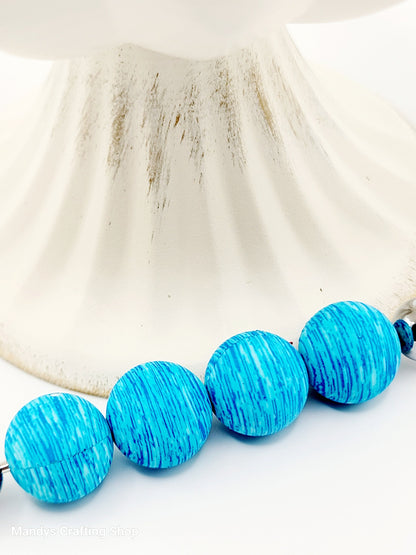 15mm Printed Blue Swirl Silicone Beads – Blue Round Spacer Beads for Pens & Wristlets