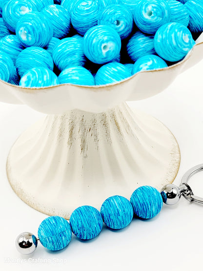 15mm Printed Blue Swirl Silicone Beads – Blue Round Spacer Beads for Pens & Wristlets