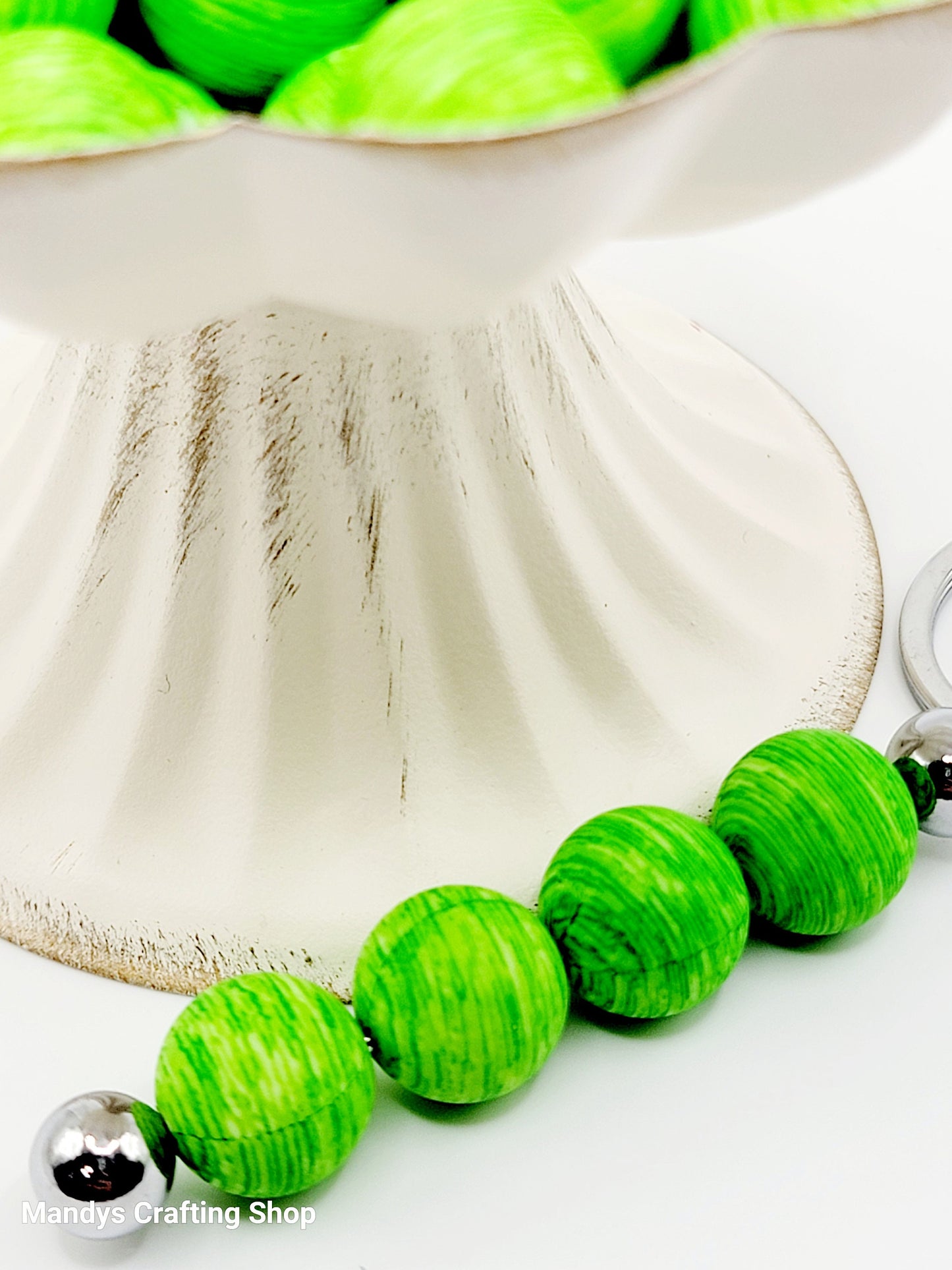 15mm Printed Green Swirl Silicone Bead – Round Green Stripe Beads for Pens & Wristlets