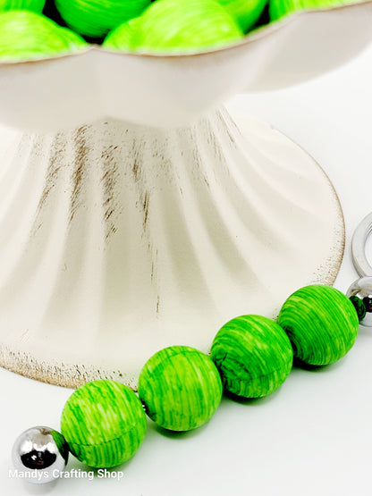 15mm Printed Green Swirl Silicone Bead – Round Green Stripe Beads for Pens & Wristlets