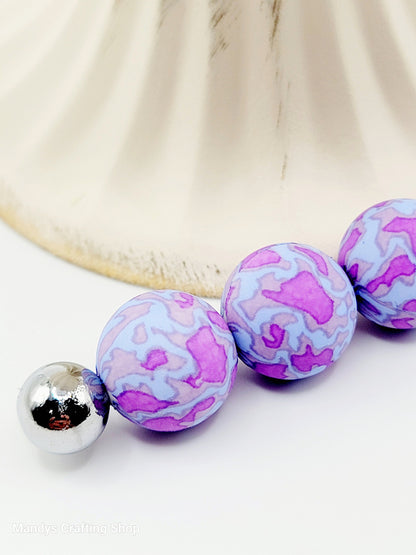 15mm Printed Purple & Blue Spot Silicone Bead – Print Round Spacer Beads for Pens & Wristlets