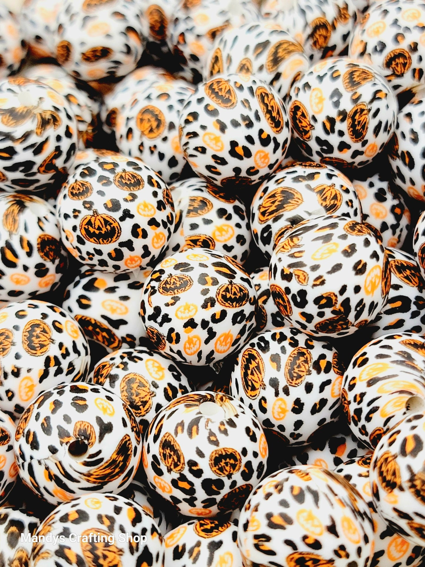 15mm Printed Pumpkin Leopard Silicone Bead – Halloween Round Focal Beads for Pens & Wristlets