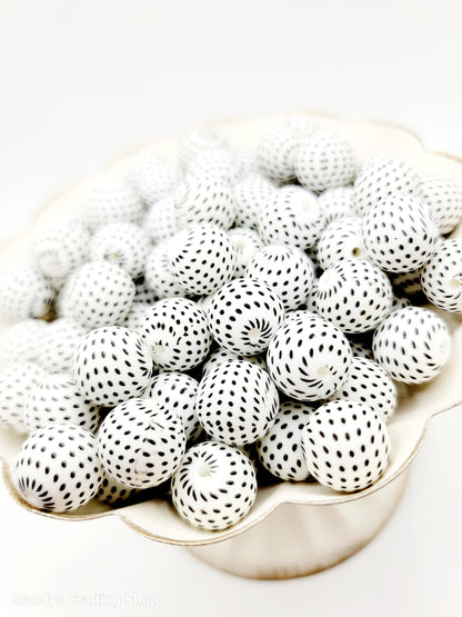 15mm Printed White & Black Polka Dot Silicone Beads – Round Beads for Pens & Wristlets