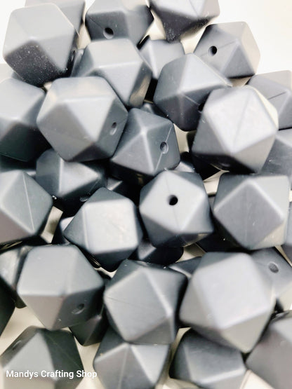 Black Hexagon Silicone Beads – 14mm Hex Spacer Beads (Set of 5)