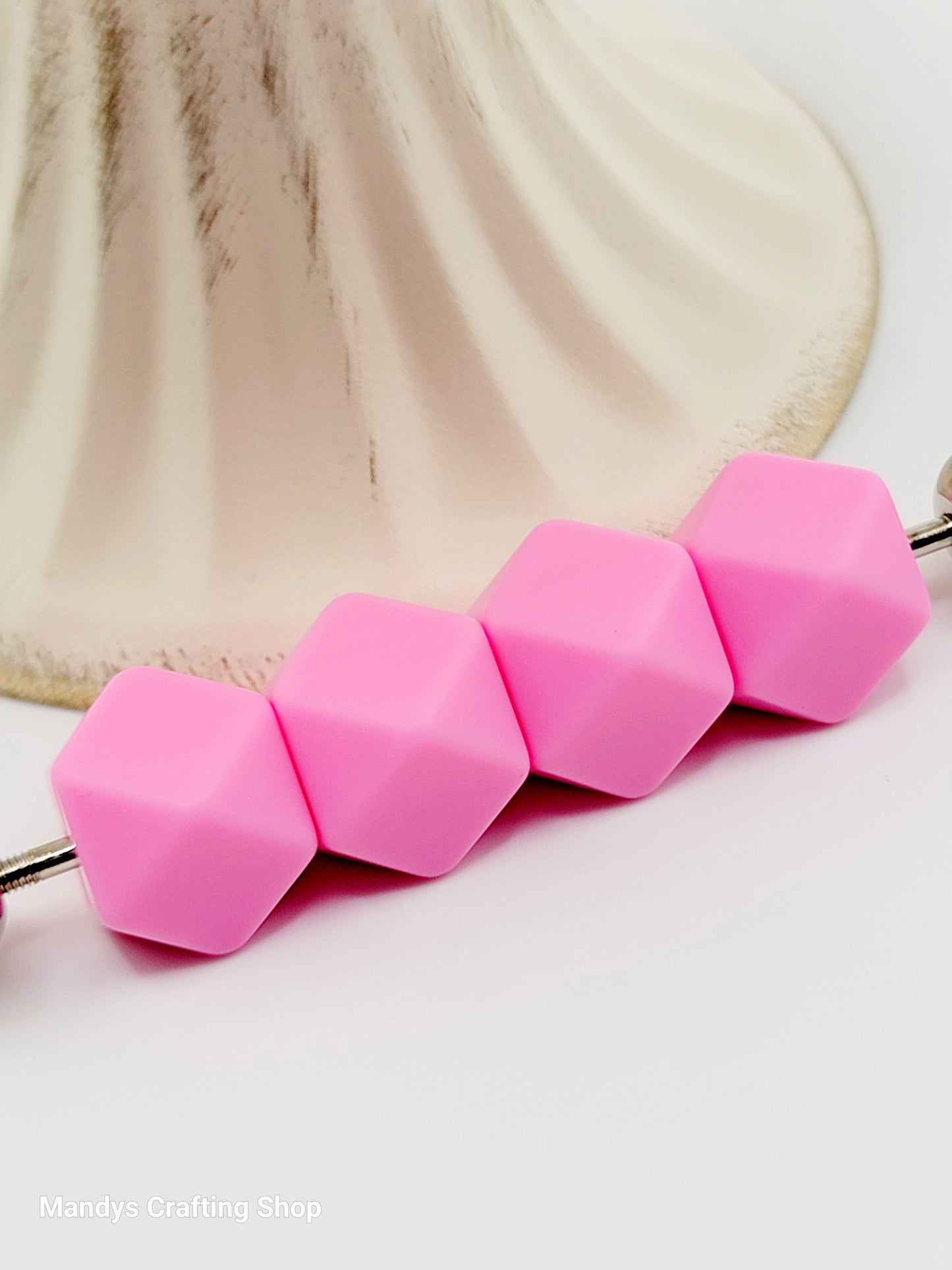 Pink Hexagon Silicone Beads – 14mm Hex Spacer Beads (Set of 5)