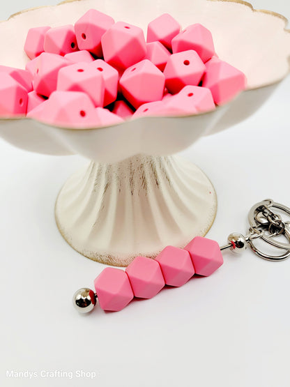 Sakura Pink Hexagon Silicone Beads – 14mm Hex Spacer Beads (Set of 5)