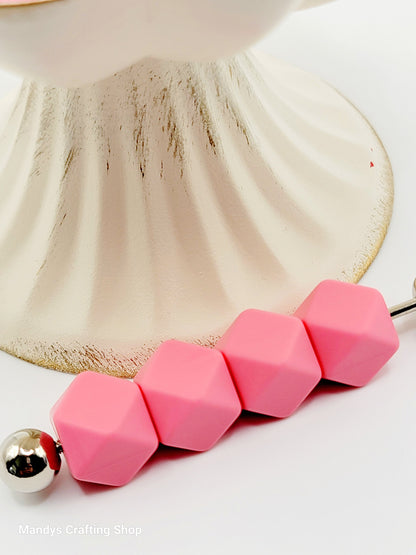 Sakura Pink Hexagon Silicone Beads – 14mm Hex Spacer Beads (Set of 5)
