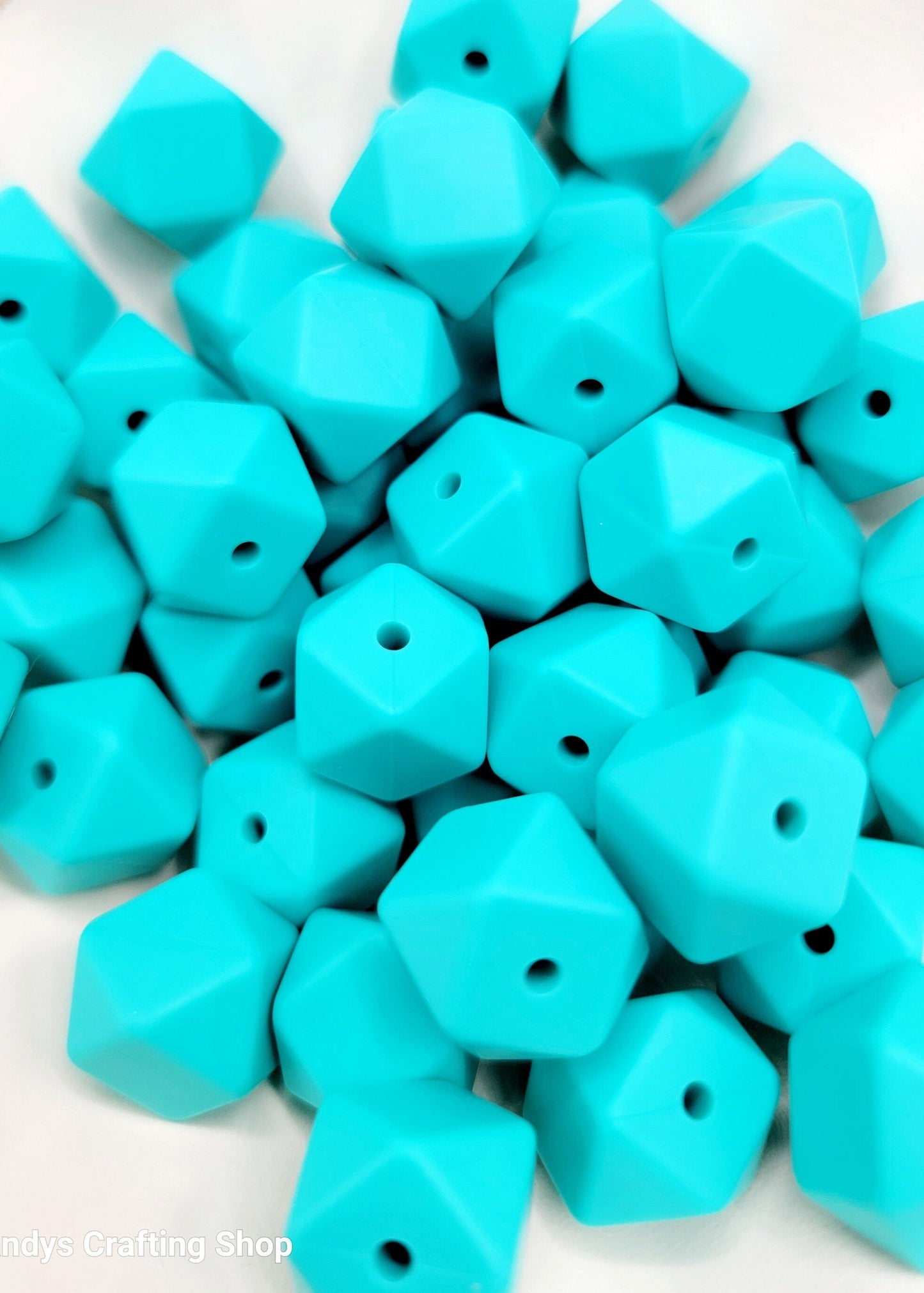 Turquoise Hexagon Silicone Beads – 14mm Hex Spacer Beads (Set of 5)