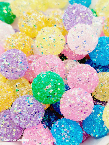 16mm Glitter Acrylic Bubblegum Beads (Set of 5 or 10) – Chunky Round Beads