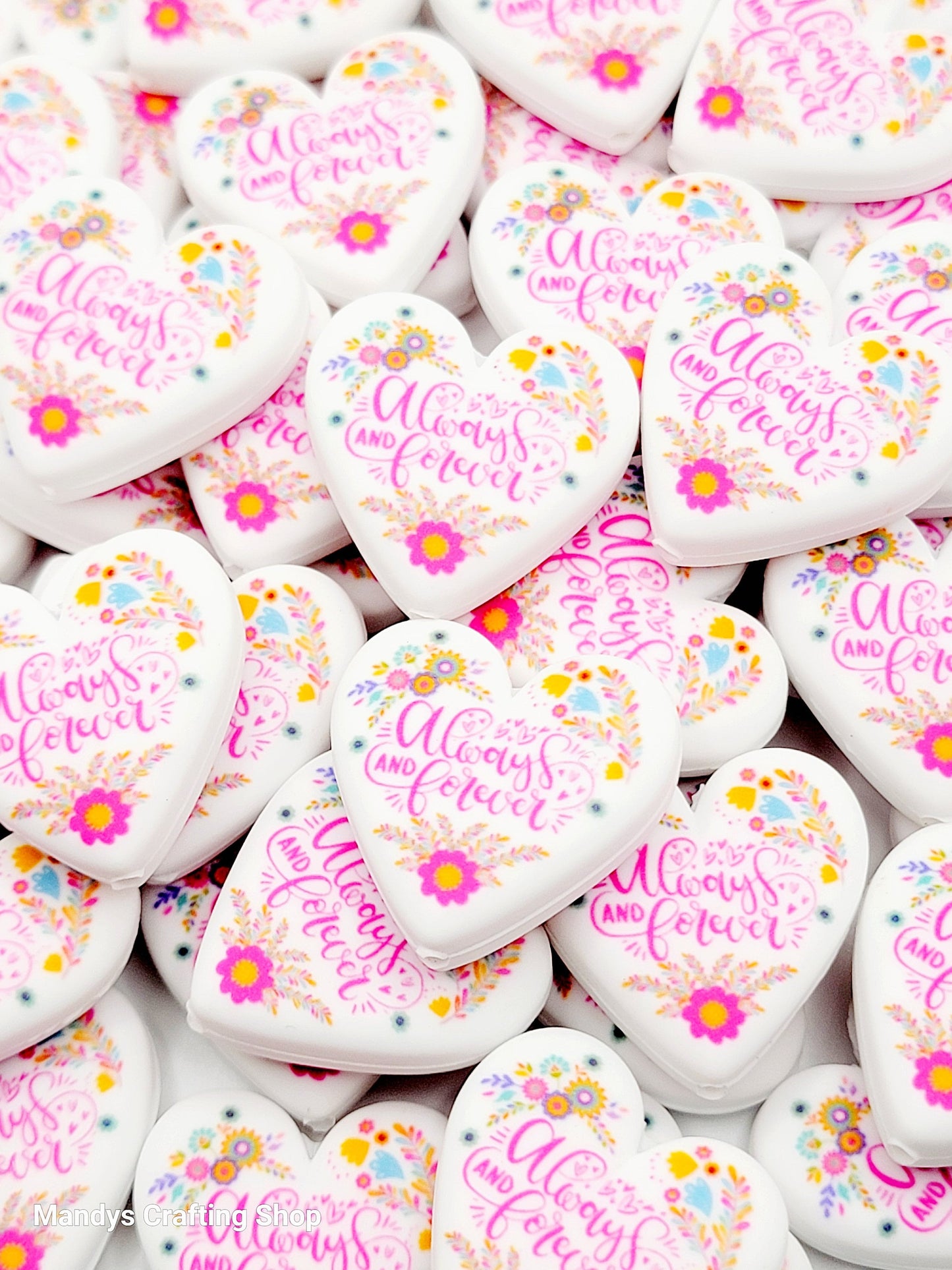 Always and Forever Heart Focal Bead – Printed Silicone Best Friend & Sister Pen Bead (Set of 2)