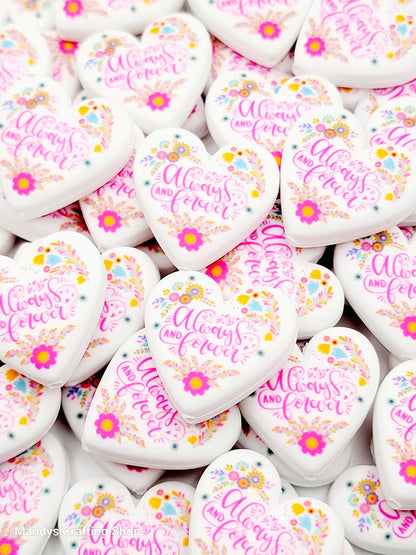 Always and Forever Heart Focal Bead – Printed Silicone Best Friend & Sister Pen Bead (Set of 2)