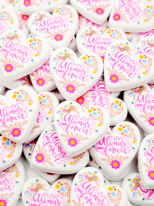 Always and Forever Heart Focal Bead – Printed Silicone Best Friend & Sister Pen Bead (Set of 2)