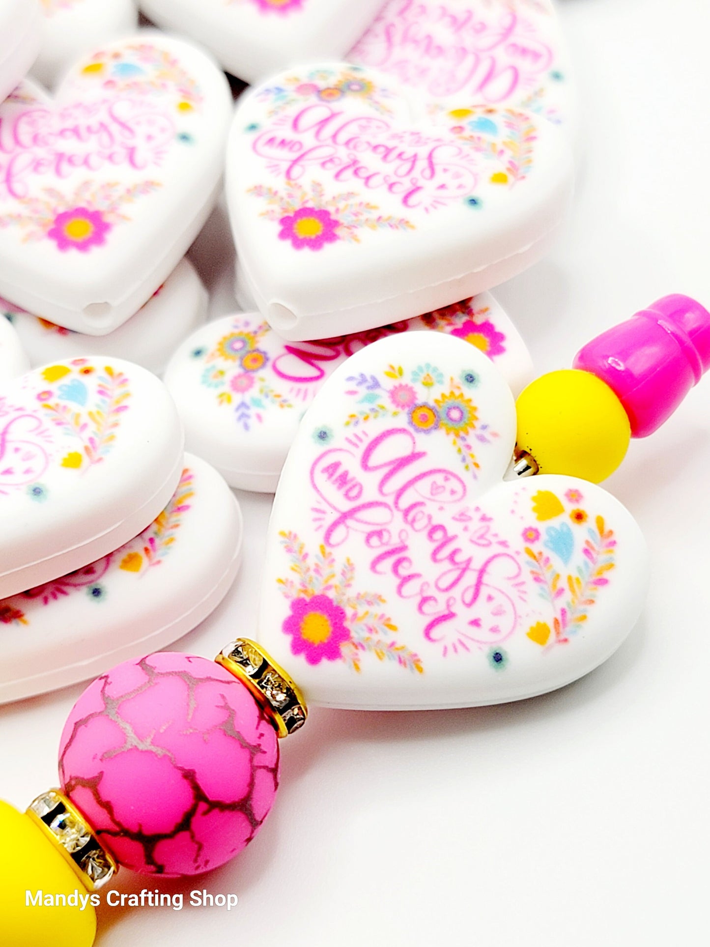Always and Forever Heart Focal Bead – Printed Silicone Best Friend & Sister Pen Bead (Set of 2)