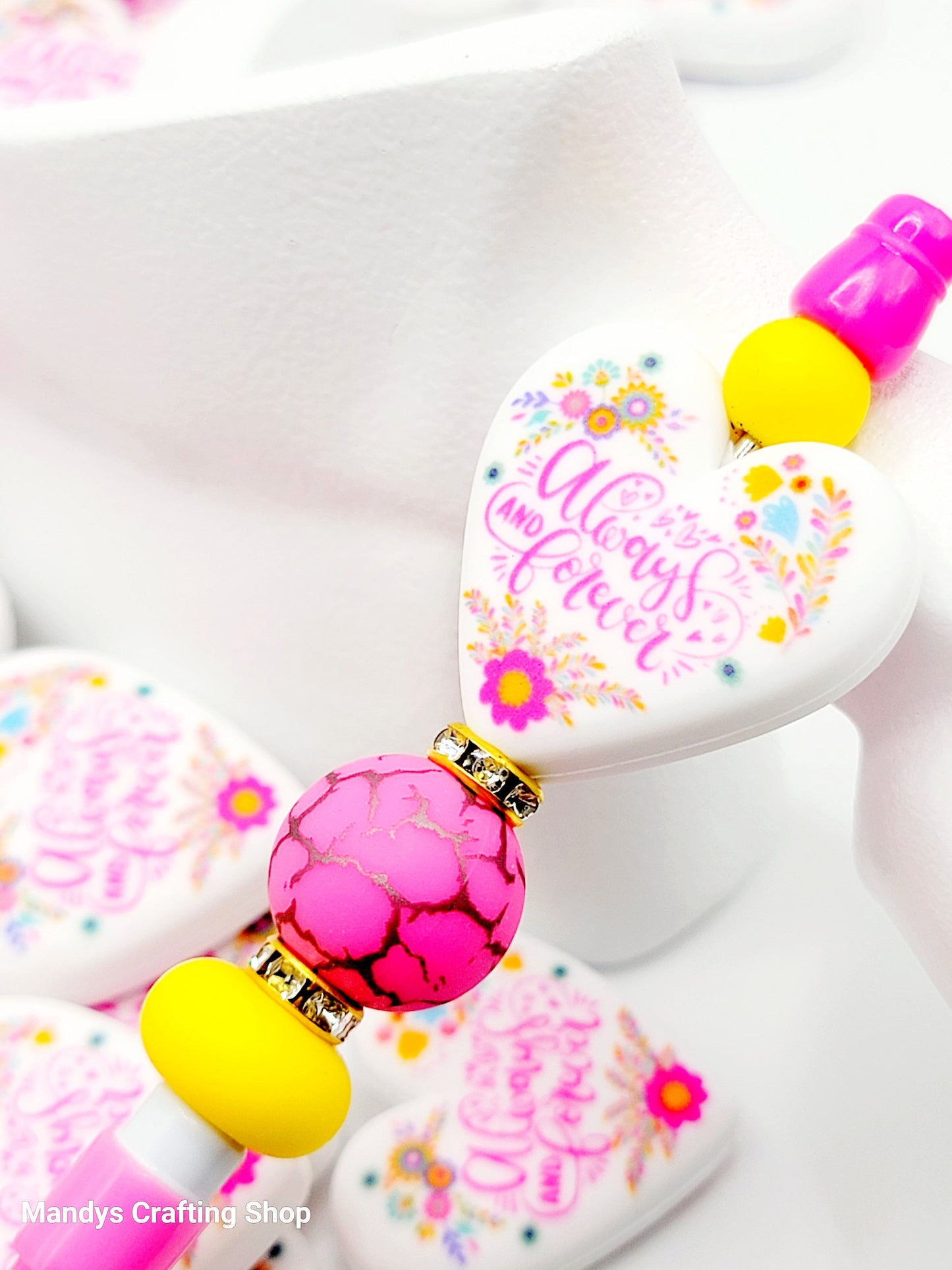Always and Forever Heart Focal Bead – Printed Silicone Best Friend & Sister Pen Bead (Set of 2)