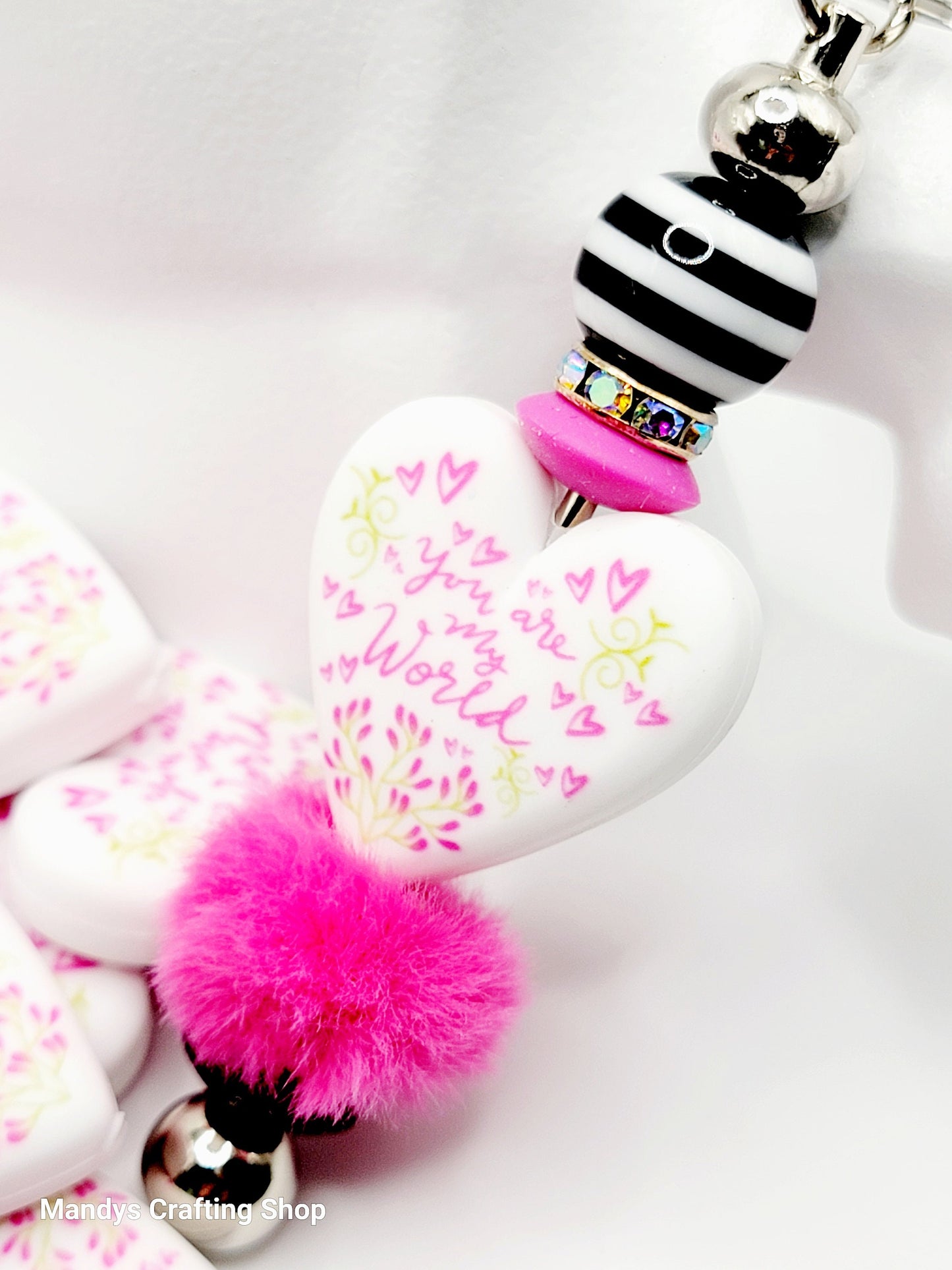 You Are My World Heart Focal Bead – Inspirational Printed Silicone Pen Bead