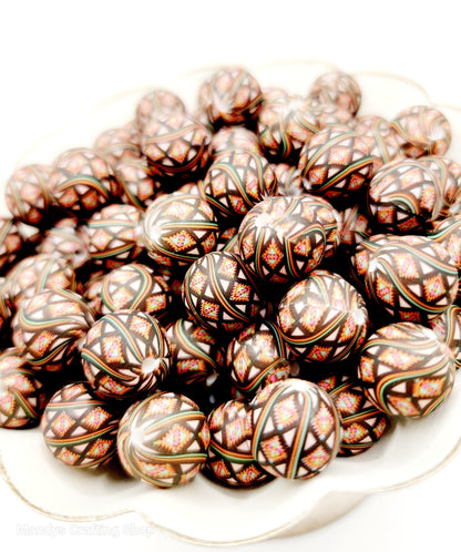 15mm Printed Black Red Aztec Diamond Swirl Silicone Bead – Western Round Beads for Pens & Wristlets