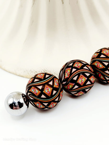 15mm Printed Black Red Aztec Diamond Swirl Silicone Bead – Western Round Beads for Pens & Wristlets