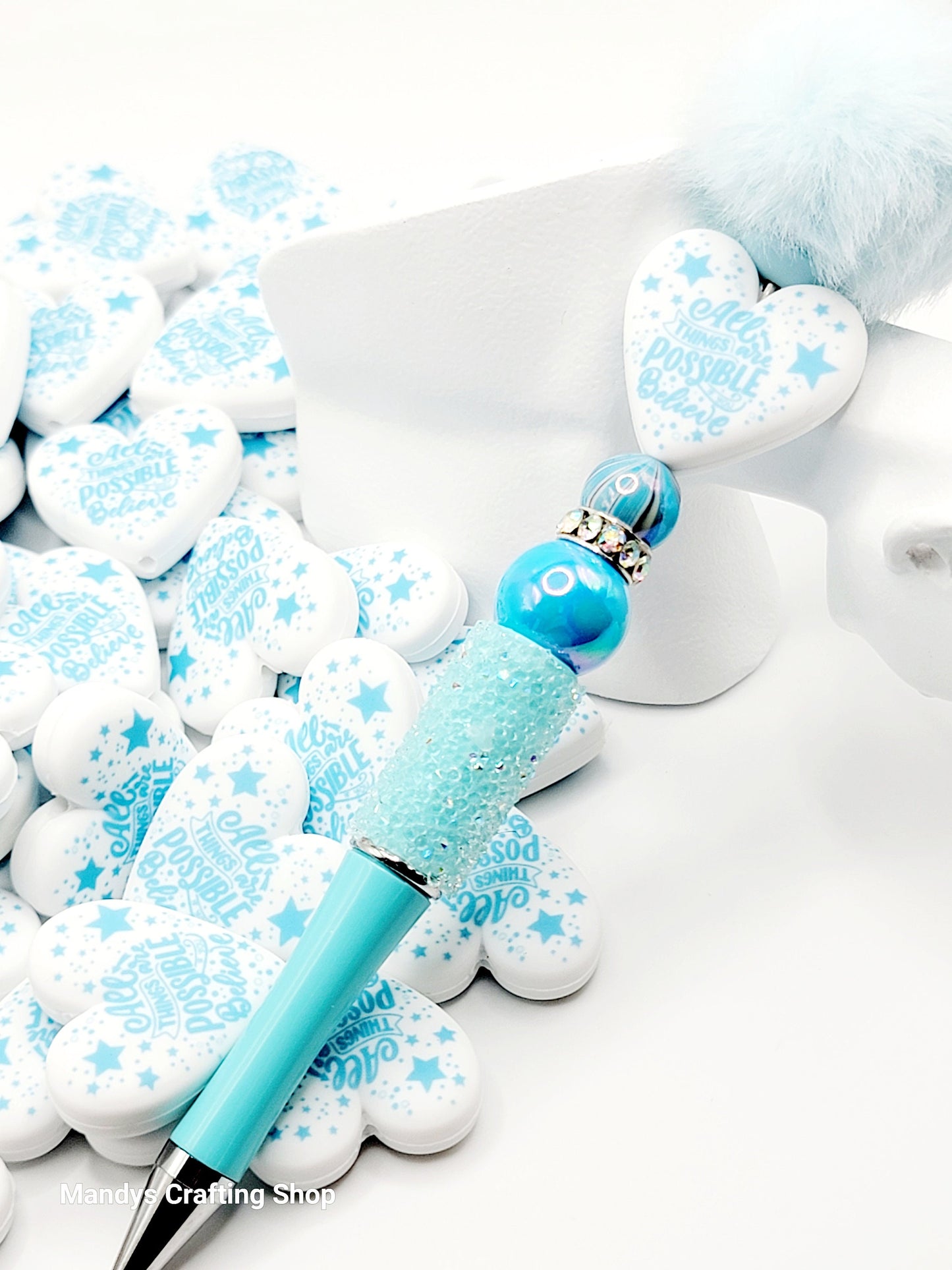 All Things Are Possible Heart Focal Bead – Inspirational Printed Silicone Pen Beads (Set of 2)