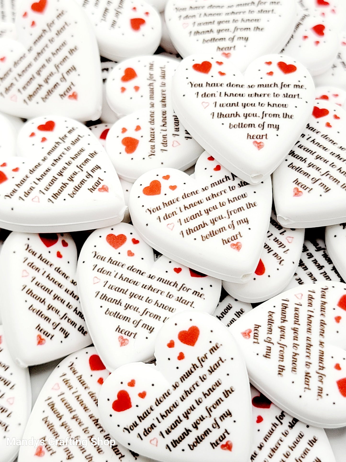 Thank You Heart Focal Bead – Printed Silicone Teacher & Coworker Pen Bead (Set of 2)