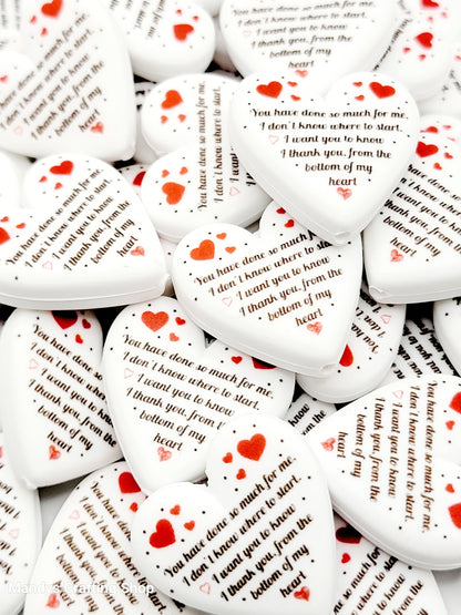 Thank You Heart Focal Bead – Printed Silicone Teacher & Coworker Pen Bead (Set of 2)