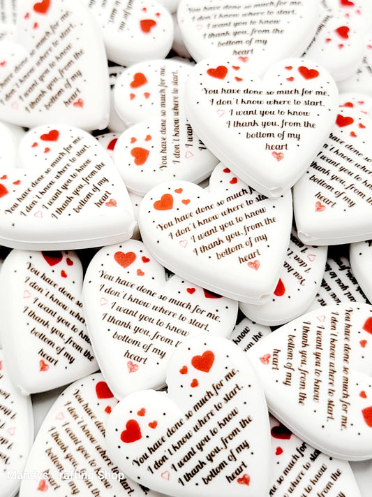 Thank You Heart Focal Bead – Printed Silicone Teacher & Coworker Pen Bead (Set of 2)