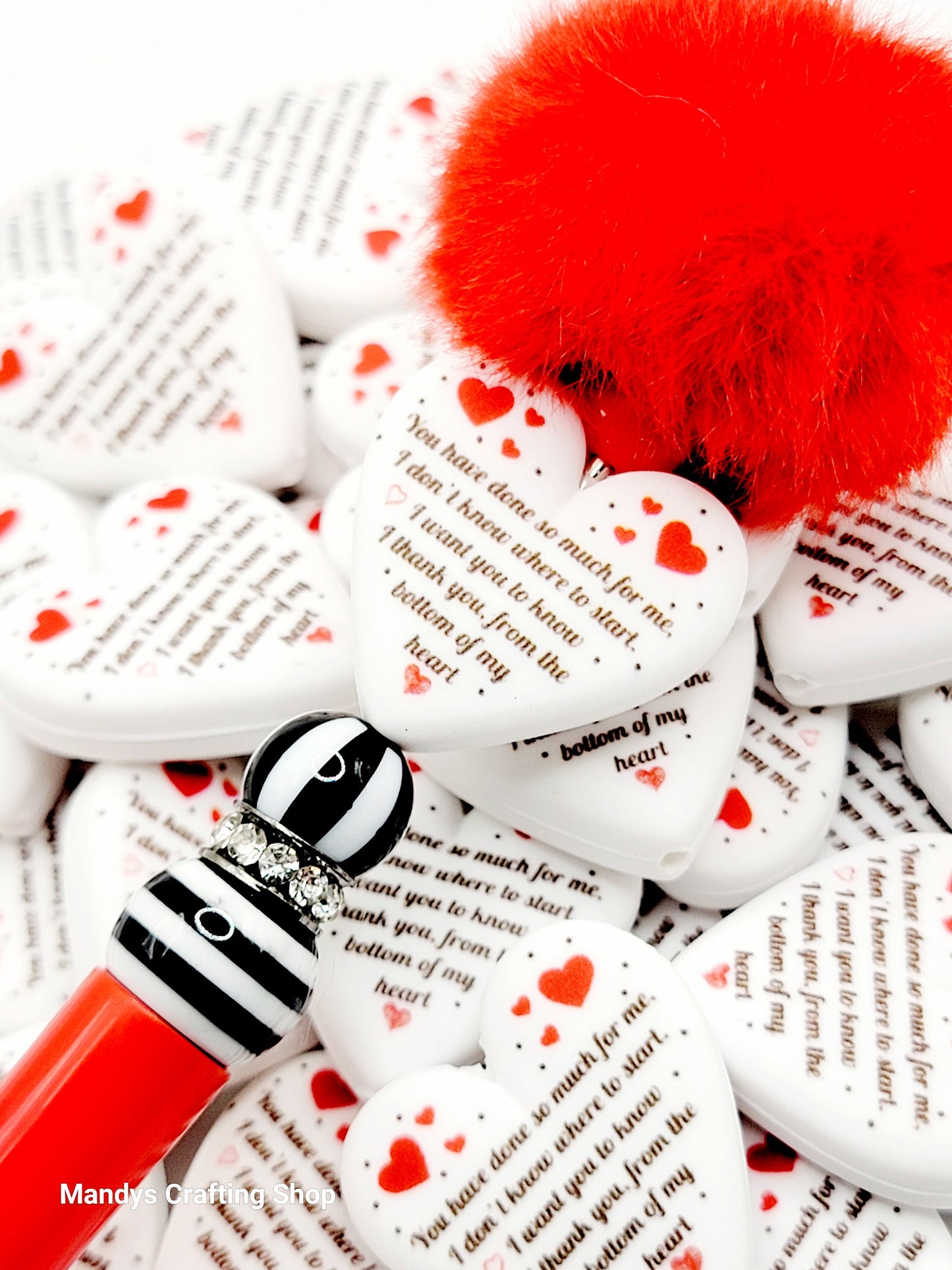 Thank You Heart Focal Bead – Printed Silicone Teacher & Coworker Pen Bead (Set of 2)