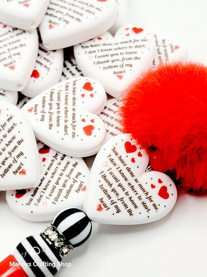 Thank You Heart Focal Bead – Printed Silicone Teacher & Coworker Pen Bead (Set of 2)