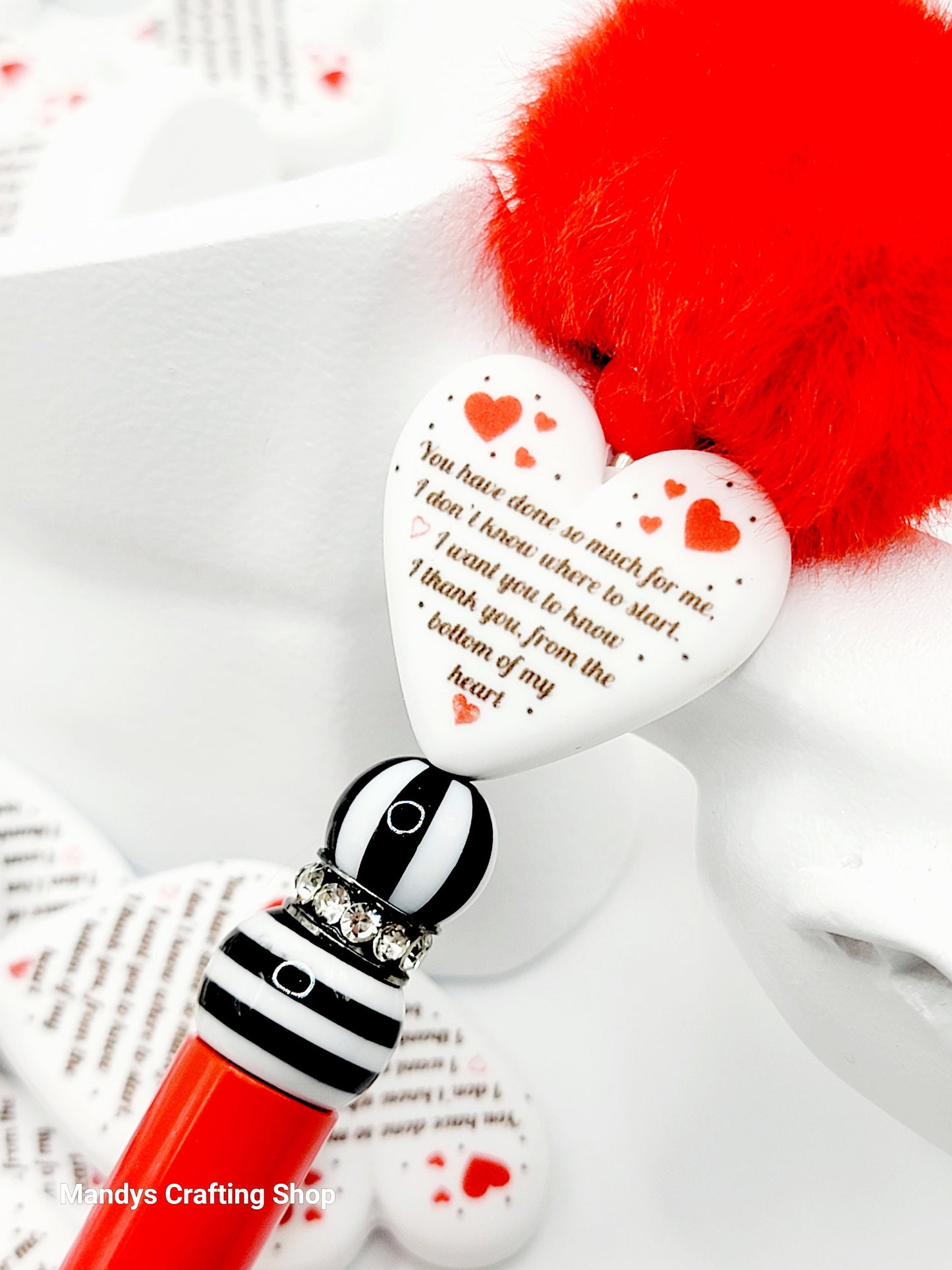 Thank You Heart Focal Bead – Printed Silicone Teacher & Coworker Pen Bead (Set of 2)