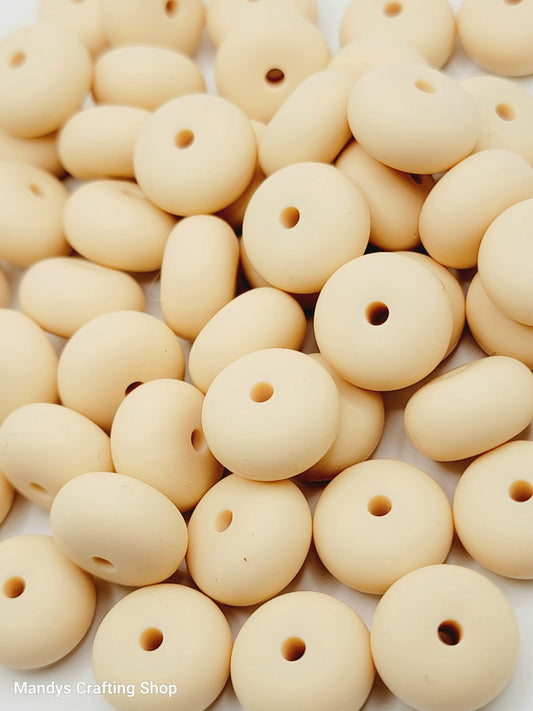 Cream Abacus Silicone Beads Matte– 14mm (Set of 10)