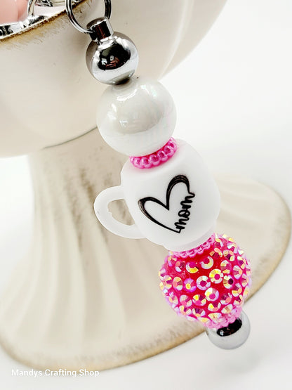 Mom Coffee Cup Silicone Focal Bead – 3D Heart Mug Pen, Keychain & DIY Craft Bead (Set of 1, 2 or 5)