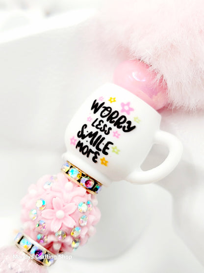 Worry Less Inspirational 3D Cup Silicone Focal Bead – Friendship 3D Pen & Keychain Bead (Set of 1, 2 or 5)