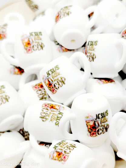Jesus Fills My Cup Silicone Focal Bead – Inspirational 3D Mug Bead for Pens & Crafts (Set of 1, 2 or 5)