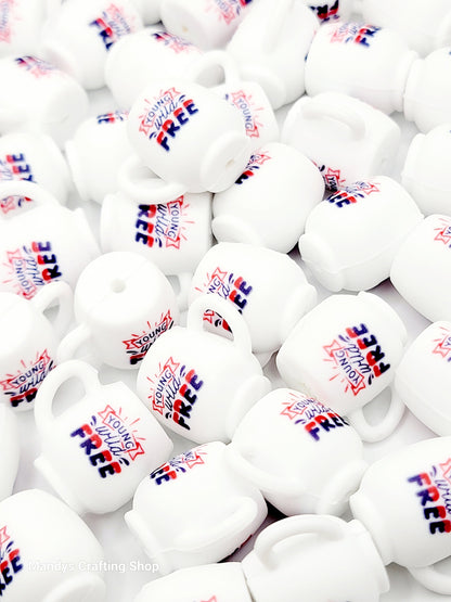 Young Wild Free 3D Coffee Cup Silicone Focal Bead – Patriotic USA Pen & Keychain Bead (Set of 1, 2 or 5)
