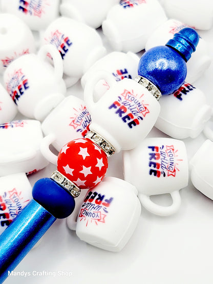 Young Wild Free 3D Coffee Cup Silicone Focal Bead – Patriotic USA Pen & Keychain Bead (Set of 1, 2 or 5)